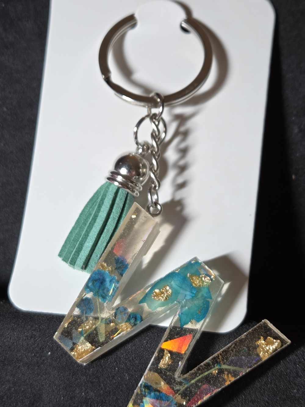 Handmade Teal Tassel Resin Keychain - Women Accessories Key & Card Holder